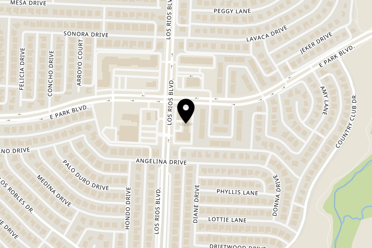Map showing the location of Dona Mary Plano on 2200 Los Rios Blvd #112 in Plano